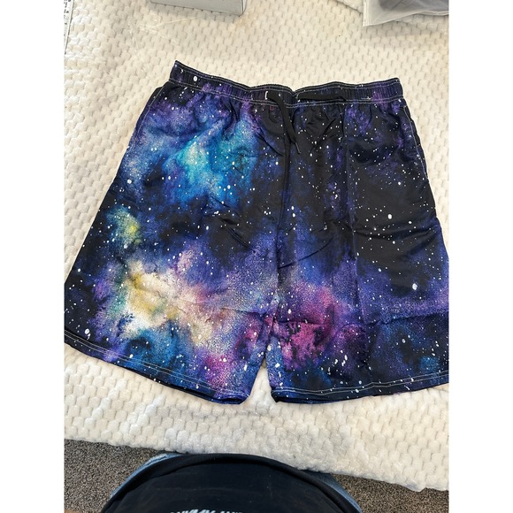 Other - Mens Galaxy Nebula Print Swim Trunks Blue Purple Mesh Lined Shorts 2XL P1046
